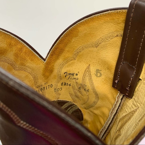 TONY LAMA Brown Leather Cowboy Boots Embroidered Western Style Women’s Size 8 - Picture 7 of 9